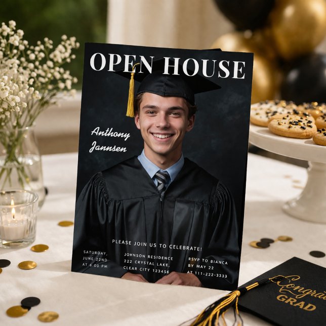 Convites Graduation Open House Photo Invite (Graduation open house photo invitation styled for a warm and elegant celebration setup)