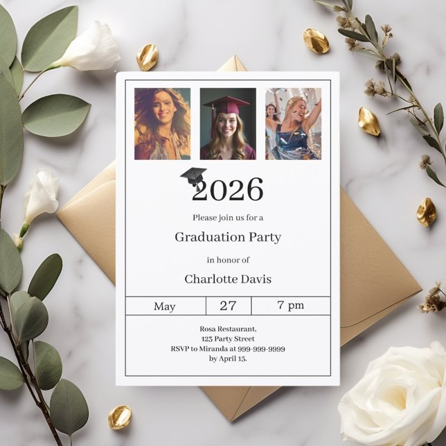 Convites Graduation party black white photo (Criador carregado)