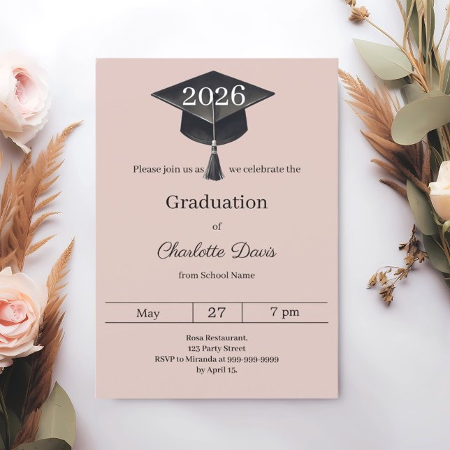 Convites Graduation party blush pink class of 2026 (Criador carregado)