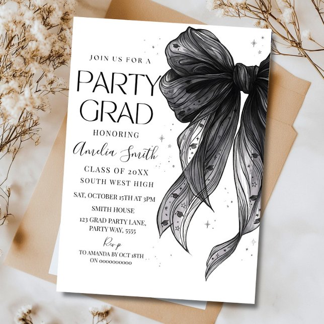 Convites Graduation Party Invitation Black Bow Graduation A (Criador carregado)
