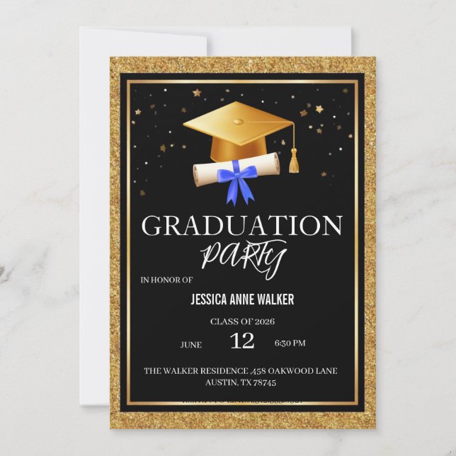Convites Graduation Party Invitation Elegant Gold Editable  (Frente)