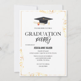 Convites Graduation Party Invitation Elegant Gold Editable 