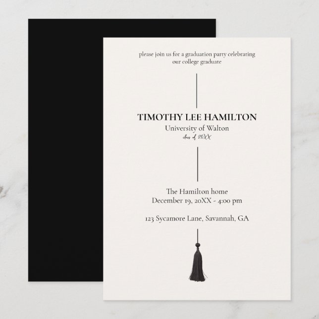 Convites Graduation Party Invitation with Black Tassel (Frente/Verso)