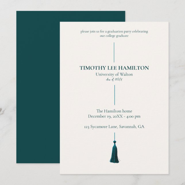 Convites Graduation Party Invitation with Green Tassel (Frente/Verso)