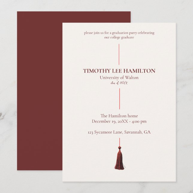 Convites Graduation Party Invitation with Red Tassel (Frente/Verso)