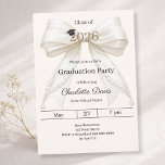 Convites Graduation party ivory bow cream class of 2026<br><div class="desc">Celebrate your achievement with this elegant ivory bow graduation invitation. The design features a large,  sophisticated satin ribbon adorned with delicate pearl strings and a subtle mortarboard icon. A cream colored background.  It is the perfect choice for high school or college seniors looking for a feminine and chic announcement.</div>