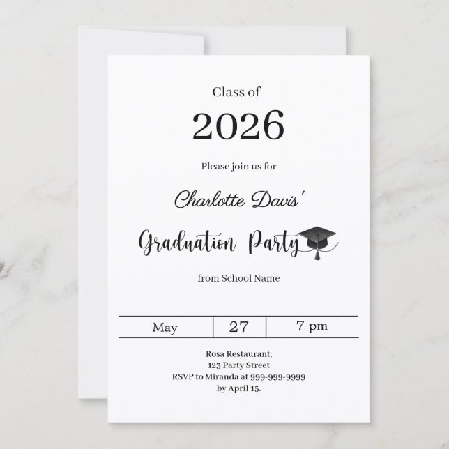 Convites Graduation party modern class of 2026 (Frente)