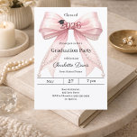 Convites Graduation party pink bow class of 2026<br><div class="desc">Celebrate your achievement with this elegant pink bow graduation invitation. The design features a large,  sophisticated bow with ribbon adorned with delicate pearl strings and a subtle mortarboard icon. It is the perfect choice for high school or college seniors looking for a feminine and chic announcement.</div>