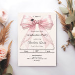 Convites Graduation party pink bow cream class of 2026<br><div class="desc">Celebrate your achievement with this elegant pink bow graduation invitation. The design features a large, sophisticated bow with ribbon adorned with delicate pearl strings and a subtle mortarboard icon. It is the perfect choice for high school or college seniors looking for a feminine and chic announcement. Soft cream, ivory colored...</div>