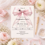 Convites Graduation party pink bow cream photo arch 2026<br><div class="desc">Celebrate your achievement with this elegant pink bow graduation invitation. The design features a large, sophisticated bow with ribbon adorned with delicate pearl strings and a subtle mortarboard icon. It is the perfect choice for high school or college seniors looking for a feminine and chic announcement. A soft cream, ivory...</div>