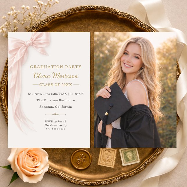 Convites Graduation Party Pink Bow Photo  (Criador carregado)