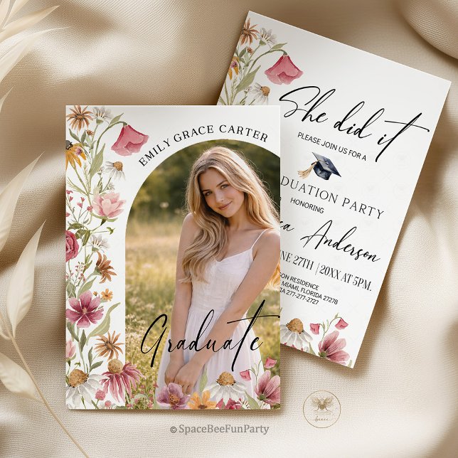 Convites Graduation Party  Wildflower Photo (Graduation Party Wildflower is a charming collection of boho-inspired invitations featuring delicate)