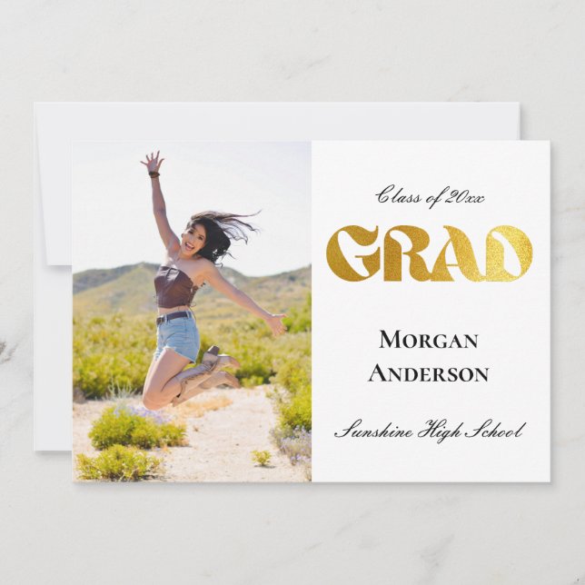 Convites Graduation Photo Black and Gold Announcement  (Frente)