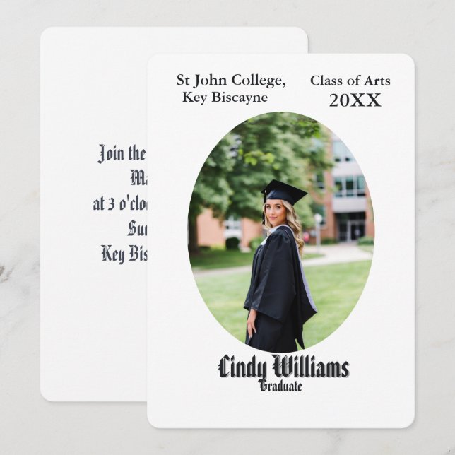 Convites Graduation photo party invitation oval frame (Frente/Verso)