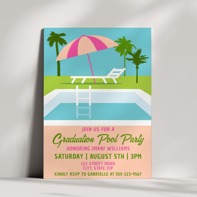 Convites Graduation Pool Party Summer Tropical Poolside (Criador carregado)
