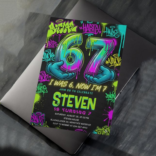 Convites Graffiti Street Art 7th Birthday Party (Graffiti Street Art 7th Birthday Party Invitation)