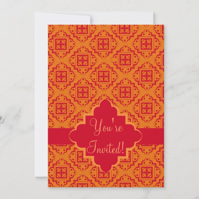 Convites Gráfico Árabe Vermelho e Laranja Marroquino (Frente)
