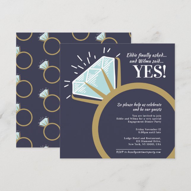 Convites Gráfico de anel de ouro em diamante de festa de no (Frente/Verso)