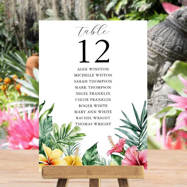 Convites Gráfico de assento de número de mesa tropical em a (Watercolor Tropical Table Number Seating Chart)