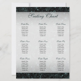 Convites Gráfico de Assentos com Borda Floral Azul sobre Pr