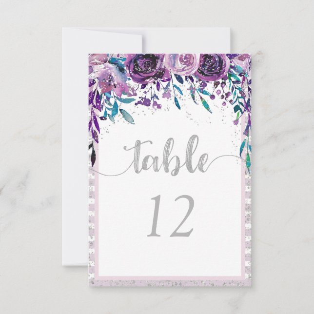 Convites Gráfico de Assentos com Número de Mesa Floral Roxo (Frente)