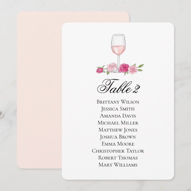 Convites Gráfico de assentos com rosas. Copo de vinho. Casa (Frente/Verso)