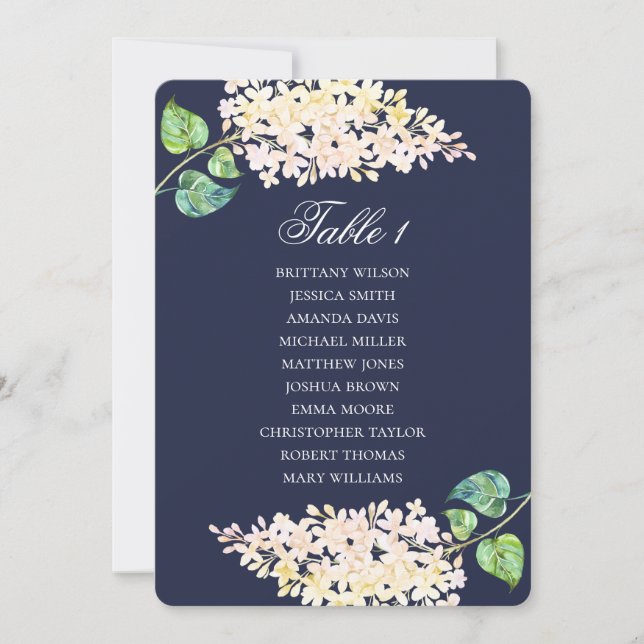 Convites Gráfico de assentos da Marinha. Casamento floral d (Frente)