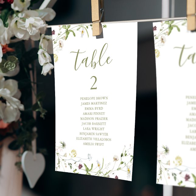 Convites Gráfico de assentos da mesa de Boho Wildflower Ele (Elegant Boho Wildflower table number seating chart)