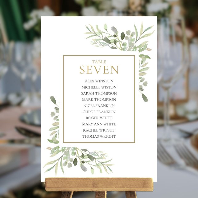 Convites Gráfico de Assentos da Mesa Número 7 com Vegetação (Elegant Greenery Table Number 7 Seating Chart)