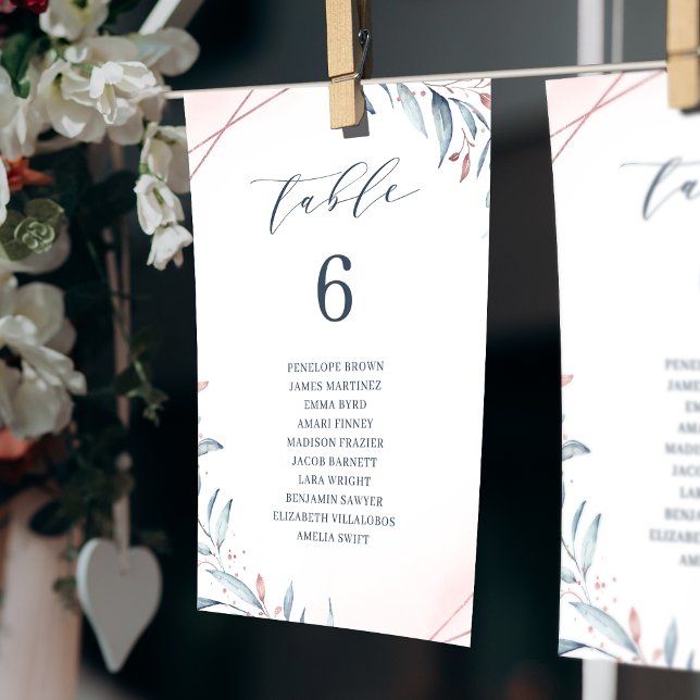 Convites Gráfico de assentos da tabela Dusty Blue Greenery (Dusty Blue Greenery table number seating chart)