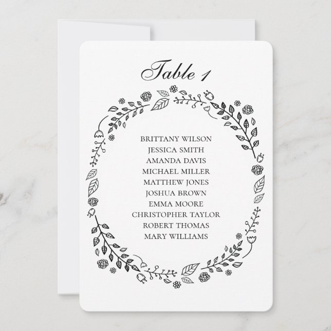 Convites Gráfico de assentos de casamento com flores pretas (Frente)