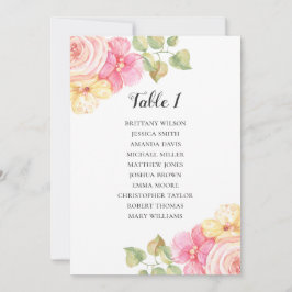 Convites Gráfico de assentos de casamento com flores rosa.