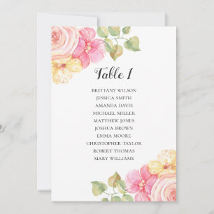 Convites Gráfico de assentos de casamento com flores rosa. 