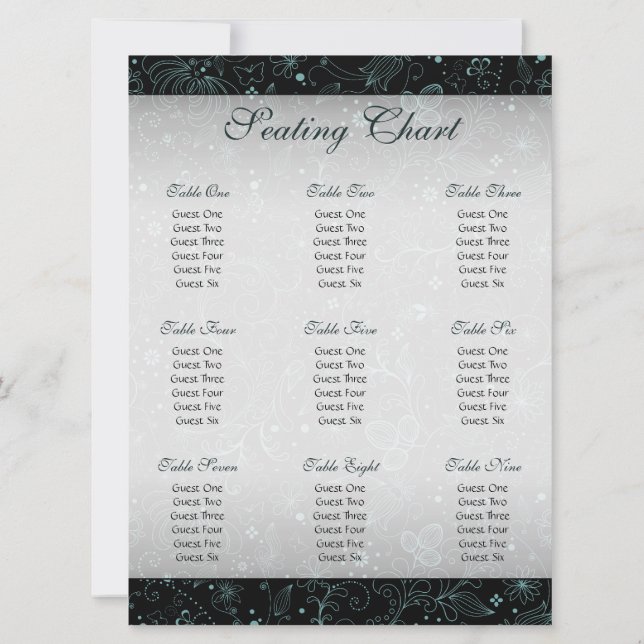 Convites Gráfico de Assentos de Flores na Borda Azul no Pre (Verso)