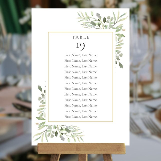 Convites Gráfico de Assentos de Mesa com Elegante Folhagem  (Elegant Greenery Seating Chart Table Number)