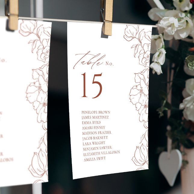 Convites Gráfico de assentos de mesas florais Elegante (Elegant floral terracotta table seating chart)
