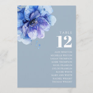 Convites Gráfico de Assentos de Número de Mesa Floral Azul