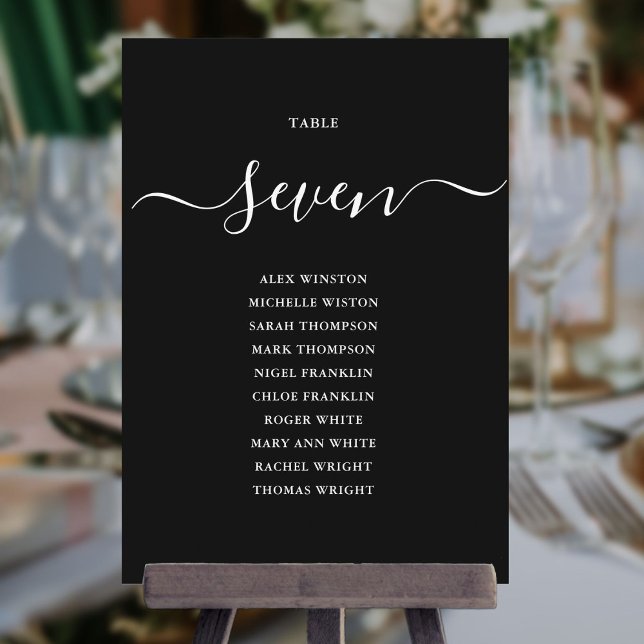 Convites Gráfico de Assentos de Número de Mesa Preto e Bran (Elegant Black And White Table Number Seating Chart)
