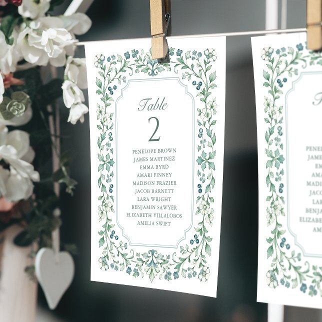 Convites Gráfico de assentos numerados de mesa botânico Sag (Sage Vintage Botanical table number seating chart)