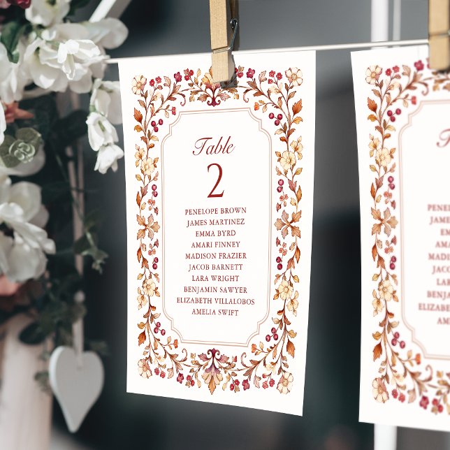 Convites Gráfico de assentos numerados de mesa botânico vin (Fall Vintage Botanical table number seating chart)