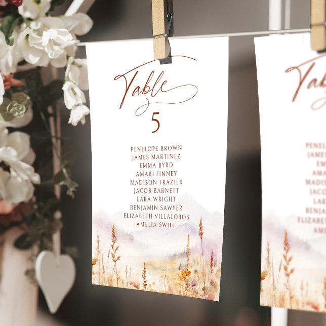 Convites Gráfico de assentos numerados de mesa de Flor Silv (Fall Wildflower table number seating chart)