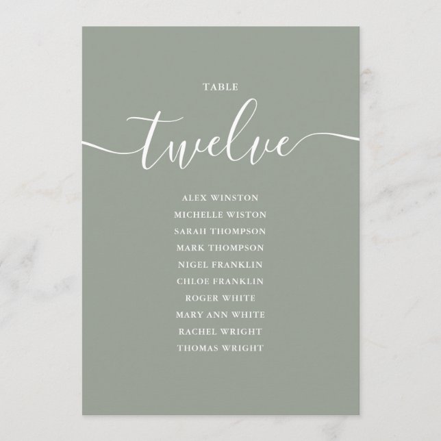 Convites Gráfico de Assentos Número 12 da Mesa em Script Ve (Frente)