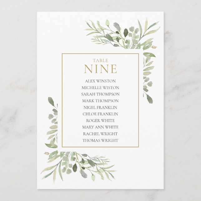 Convites Gráfico de Assentos Número 9 da Mesa de Verde Fino (Frente)