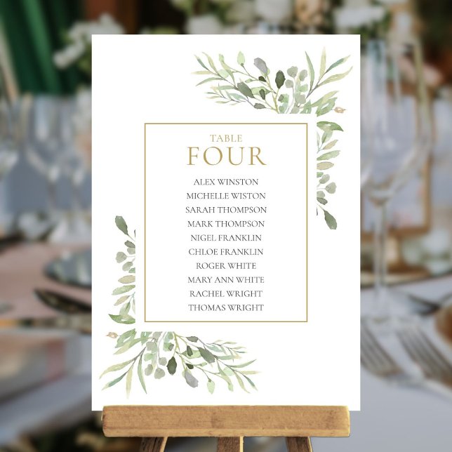 Convites Gráfico de Assentos Número da Mesa de Vegetação El (Elegant Greenery Table Number Seating Chart)