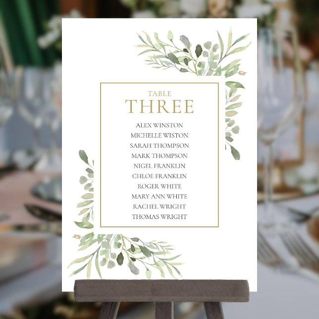 Convites Gráfico de Assentos Número da Mesa Elegante Folhag (Elegant Greenery Table Number Seating Chart)