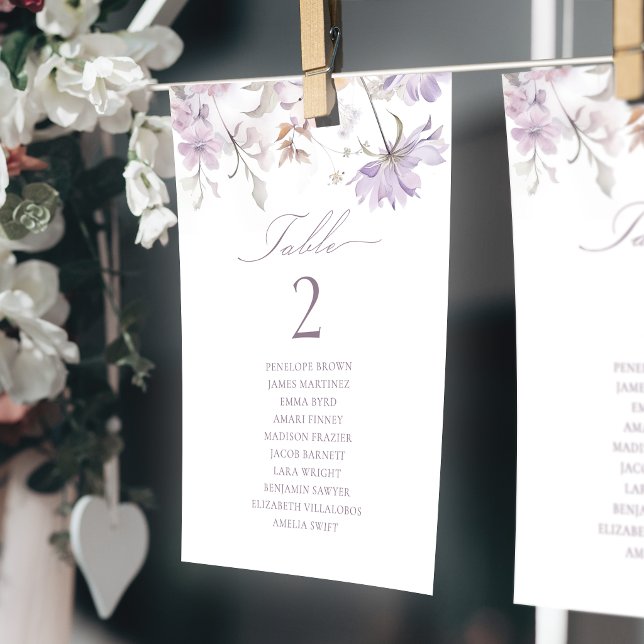 Convites Gráfico de Assentos Número da Mesa Floral Elegante (Purple Elegant Floral Table Number Seating Chart)