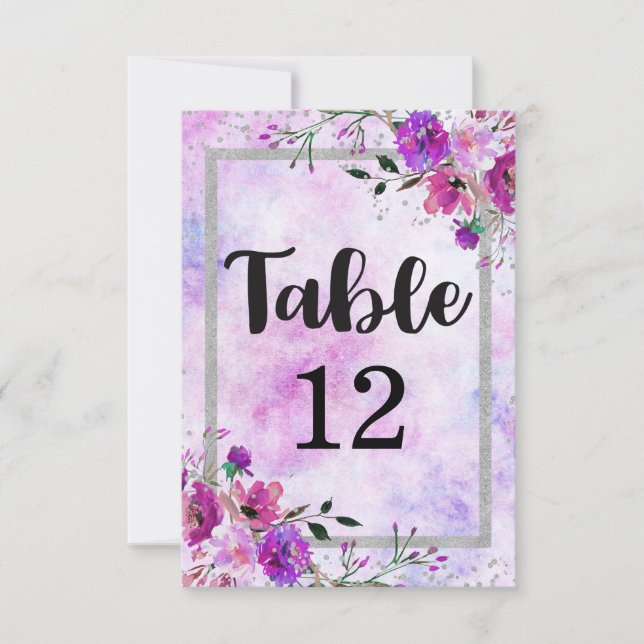 Convites Gráfico de Assentos Número da Mesa Floral Roxo e P (Frente)