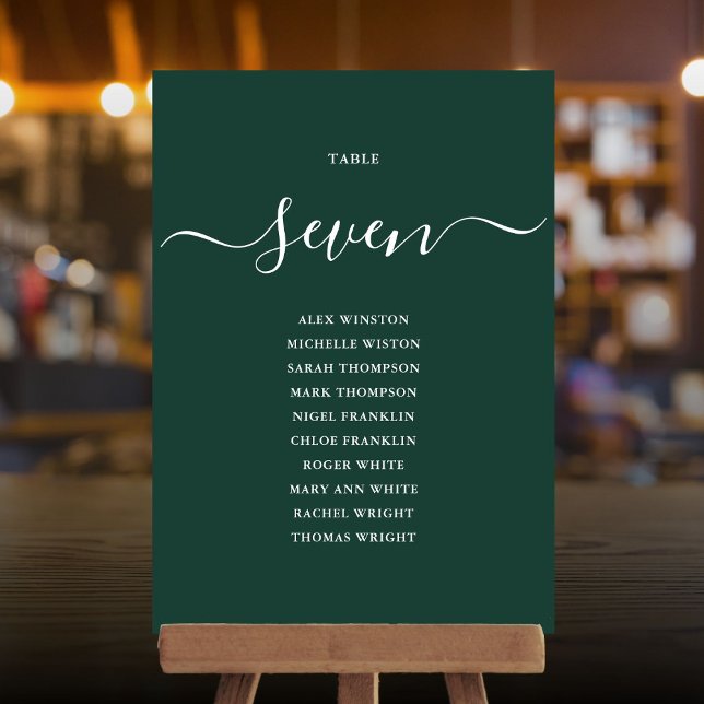 Convites Gráfico de Assentos Número da Mesa Roteiro Verde E (Emerald Green Script Table Number Seating Chart)