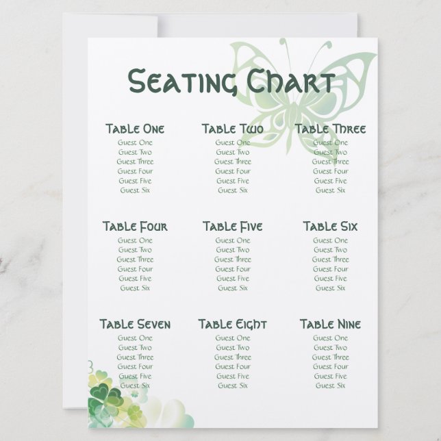 Convites Gráfico de Cantos de Vestido Verde e Borboleta (Verso)