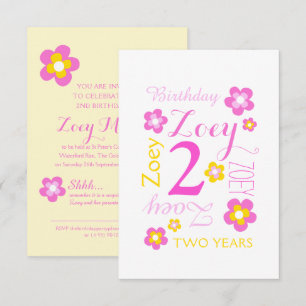 Convites gráfico de flores de 2º aniversário amarelo rosa s